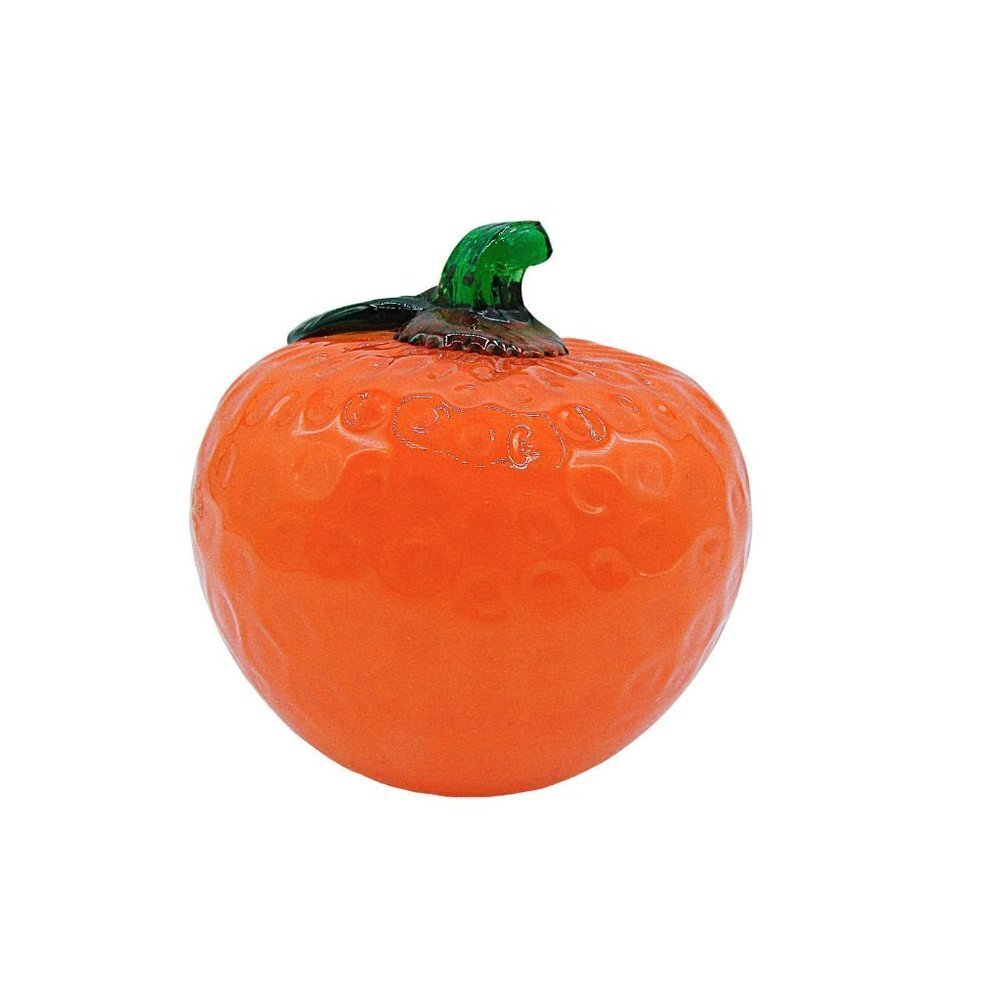Vintage Murano Glass Orange Fruit Decor Stem Leaf Dimples Bright Orange 3x3" - Picture 2 of 12